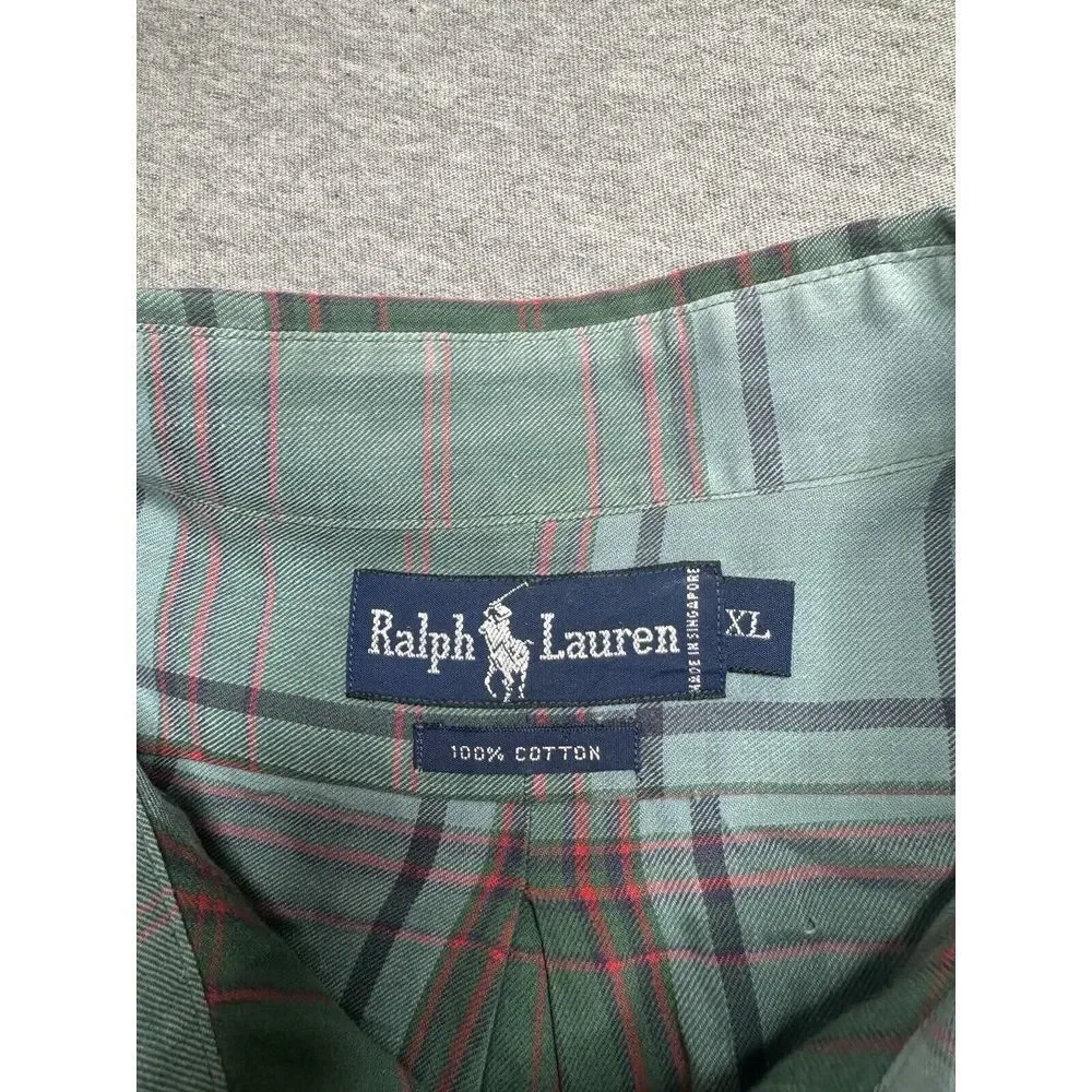 Polo Ralph Lauren Men's XL Green‎ & Blue Red Plaid Long Sleeve Shirt Pony